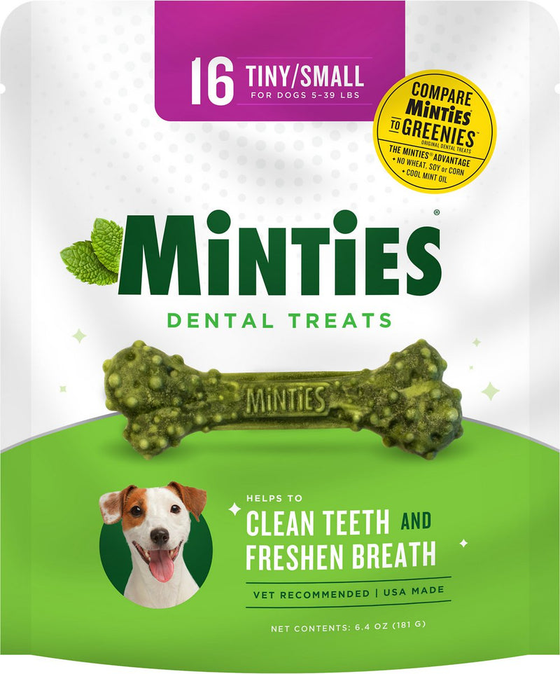Premios Dentales MINTIES sabor a Menta para perros pequenos 16 und