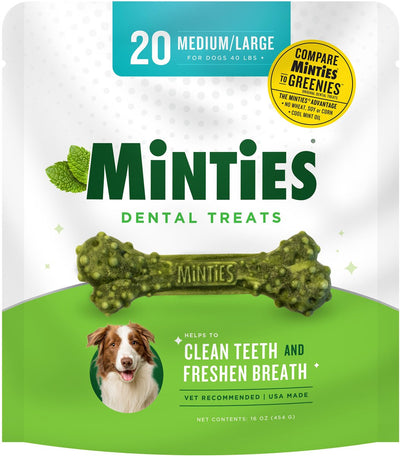 Premios Dentales MINTIES sabor a Menta para perros medianos y grandes 20 und