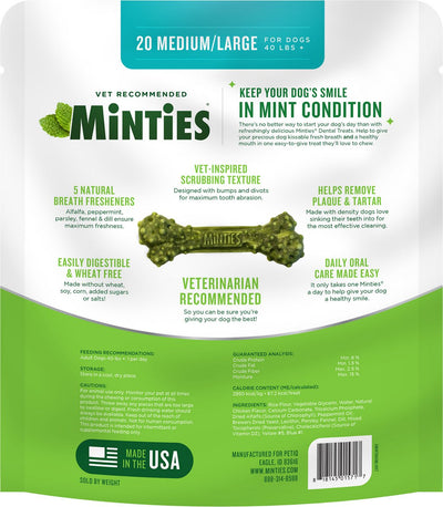 Premios Dentales MINTIES sabor a Menta para perros medianos y grandes 20 und